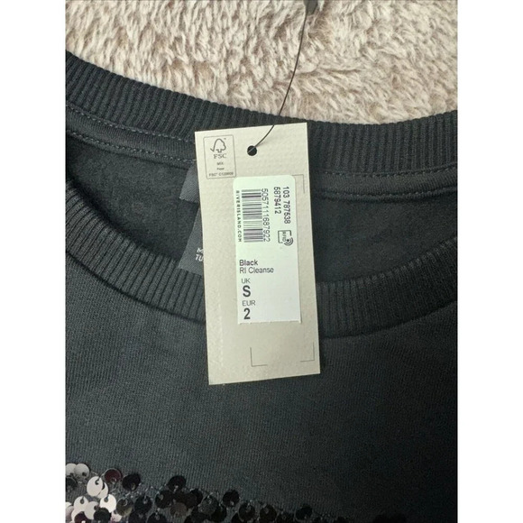 River island Sweatshirt black With Sequins Paris-themed Size S New - Picture 10 of 15